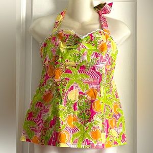 Lily Pulitzer Cotton halter top size 4. Vibrant lime, yellow, pink and orange.